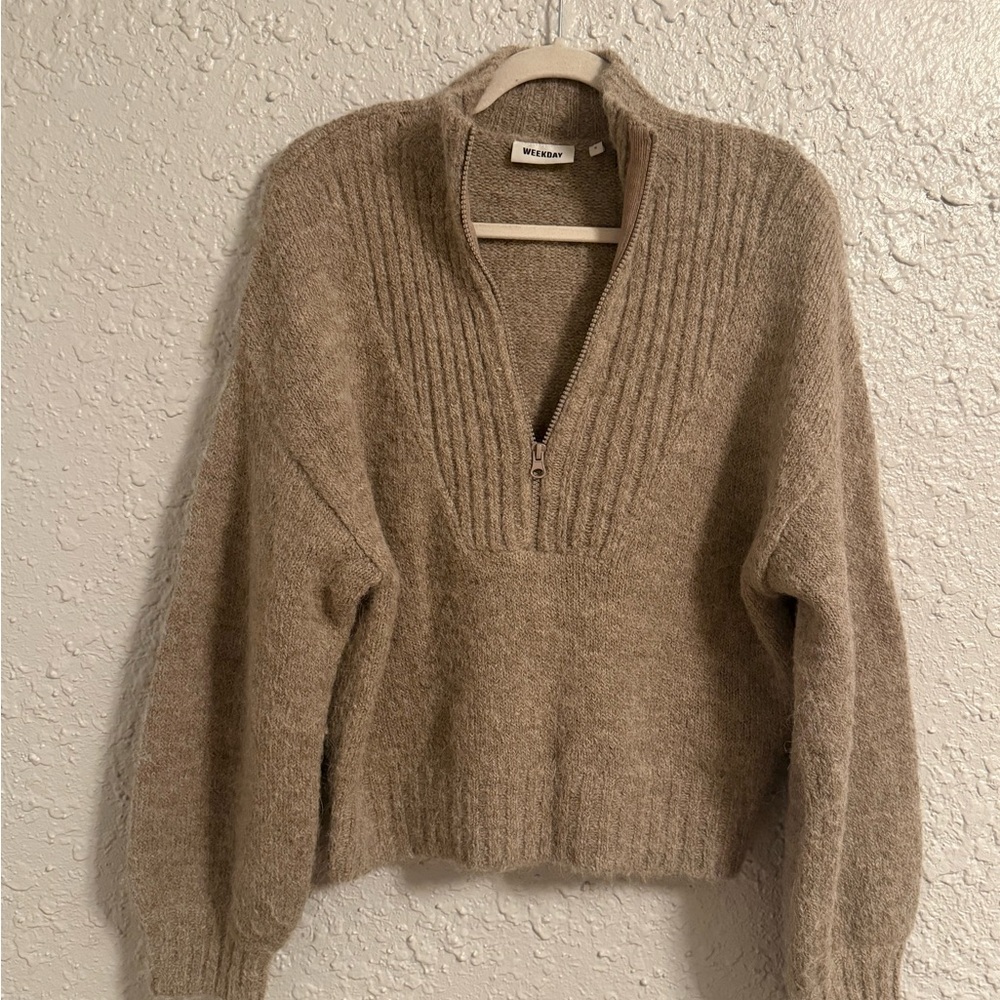 Weekday Beige Half-Zip Sweater